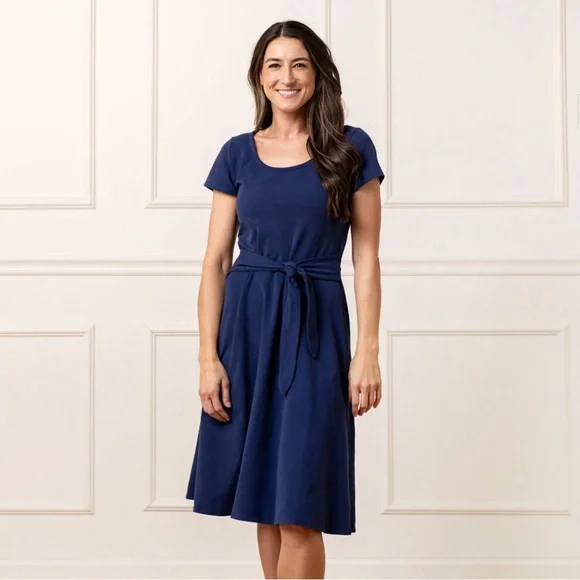 Hope & Henry Organic Cotton Tie Waist Dress Navy Blue Women’s Size 2 XS NWT - Picture 1 of 9